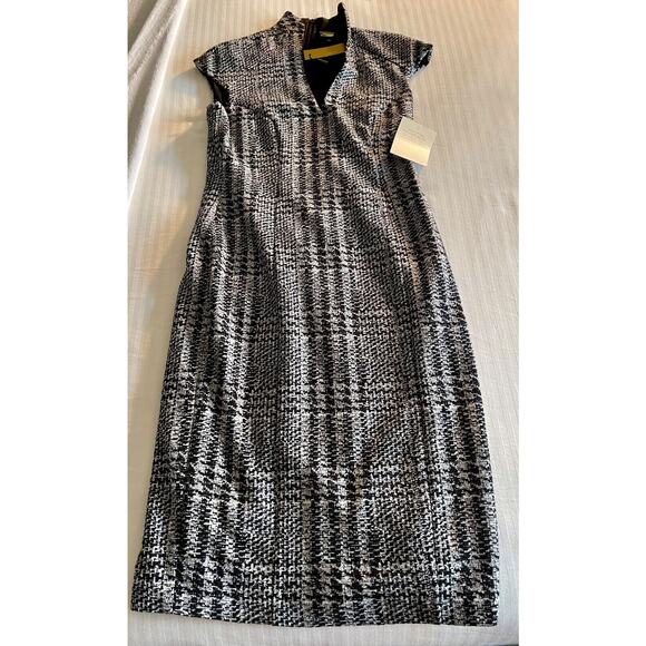 Alexa Admor Sheath dress lined 8 Cap Sleeve- Classick Black/White plaid NWT - Picture 1 of 5
